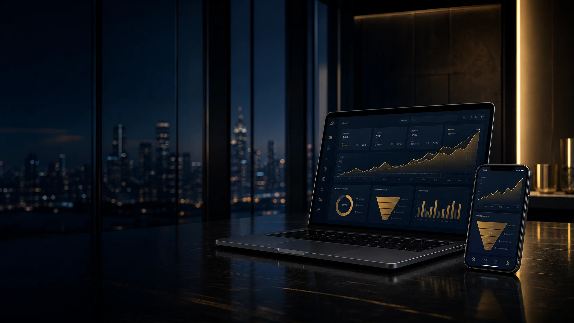 Business growth dashboard in an executive workspace